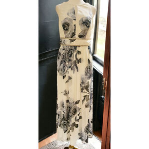 Women's R & M Collection Maxi Dress Size 8 White/Black Floral Special Occasion